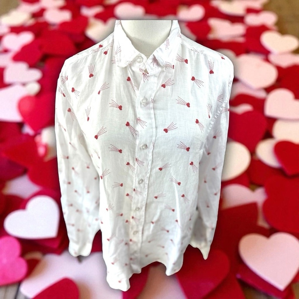 Frank & Eileen Size Small Finibar White & Red Shooting Hearts linen buttondown - Picture 5 of 16